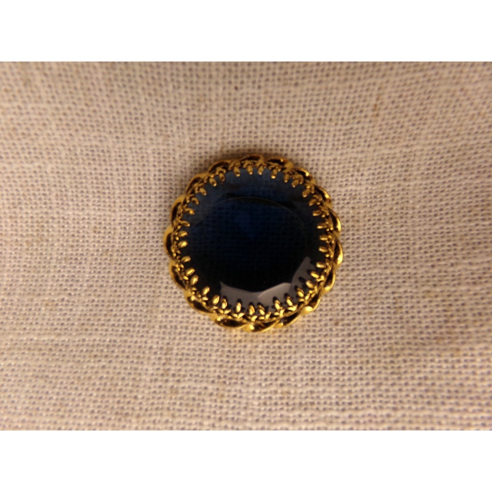 Vintage Blue Crystal Faceted Round Brooch Made in Austria
